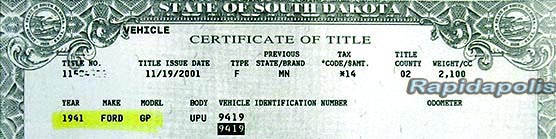 South Dakota Vehicle Certificate of Title
